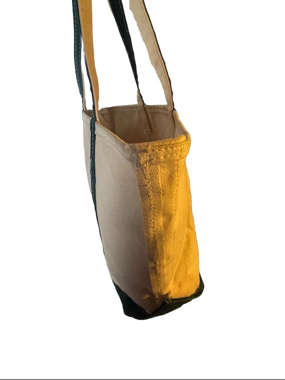 Vintage L.L. Bean Boat Canvas Tote Bag with Green Trim Long Handle Medium 1990s
